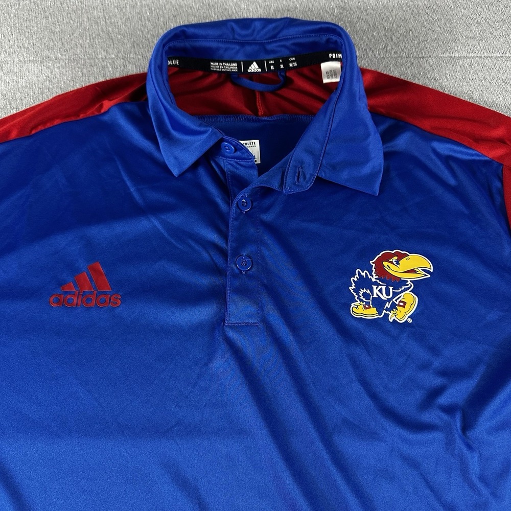 Adidas Primeblue Kansas Jayhawks Polo Shirt Mens XL Blue Team Issued H45768 - Picture 2 of 9